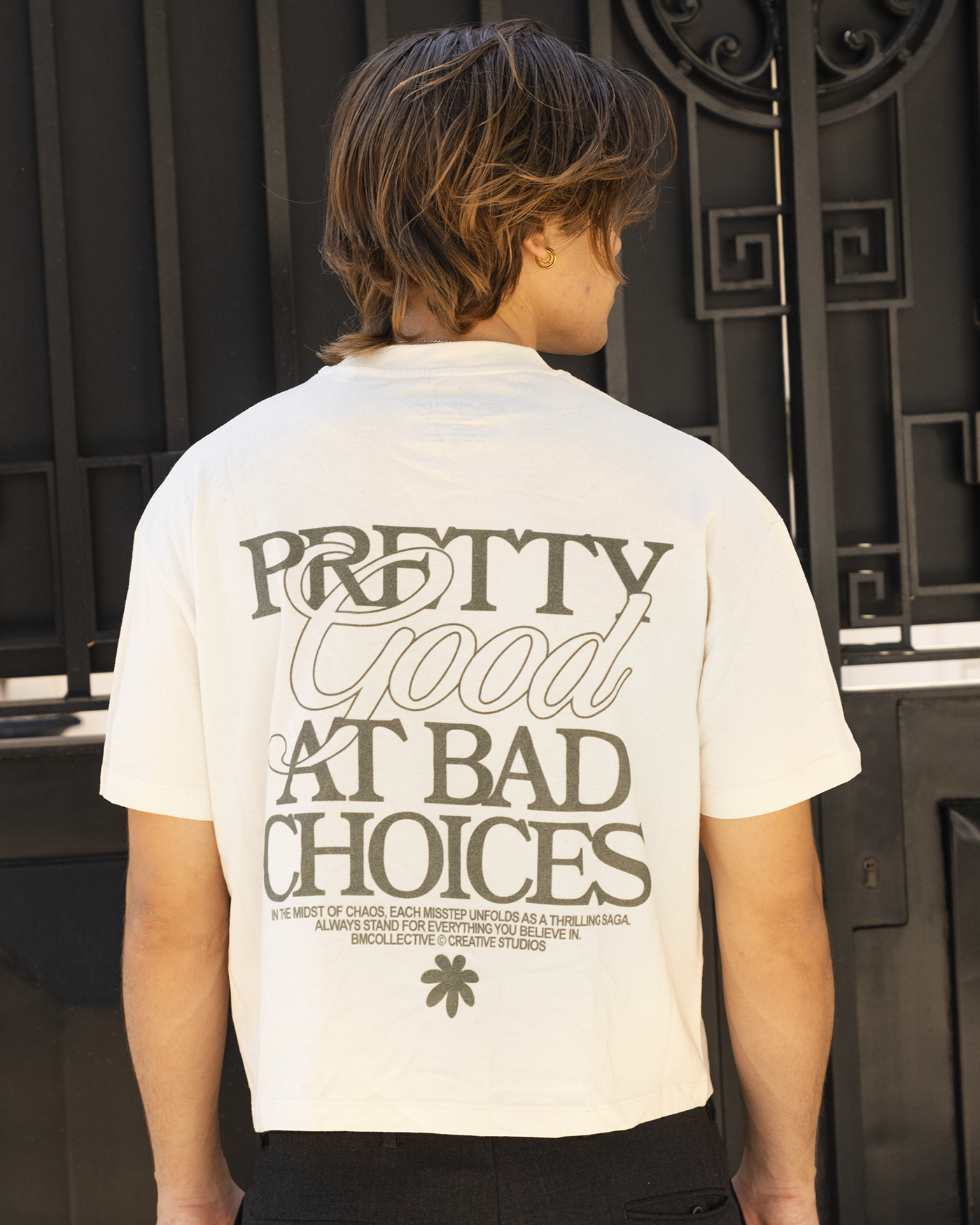 Pretty Good at Bad Choices Cream Cropped Tee