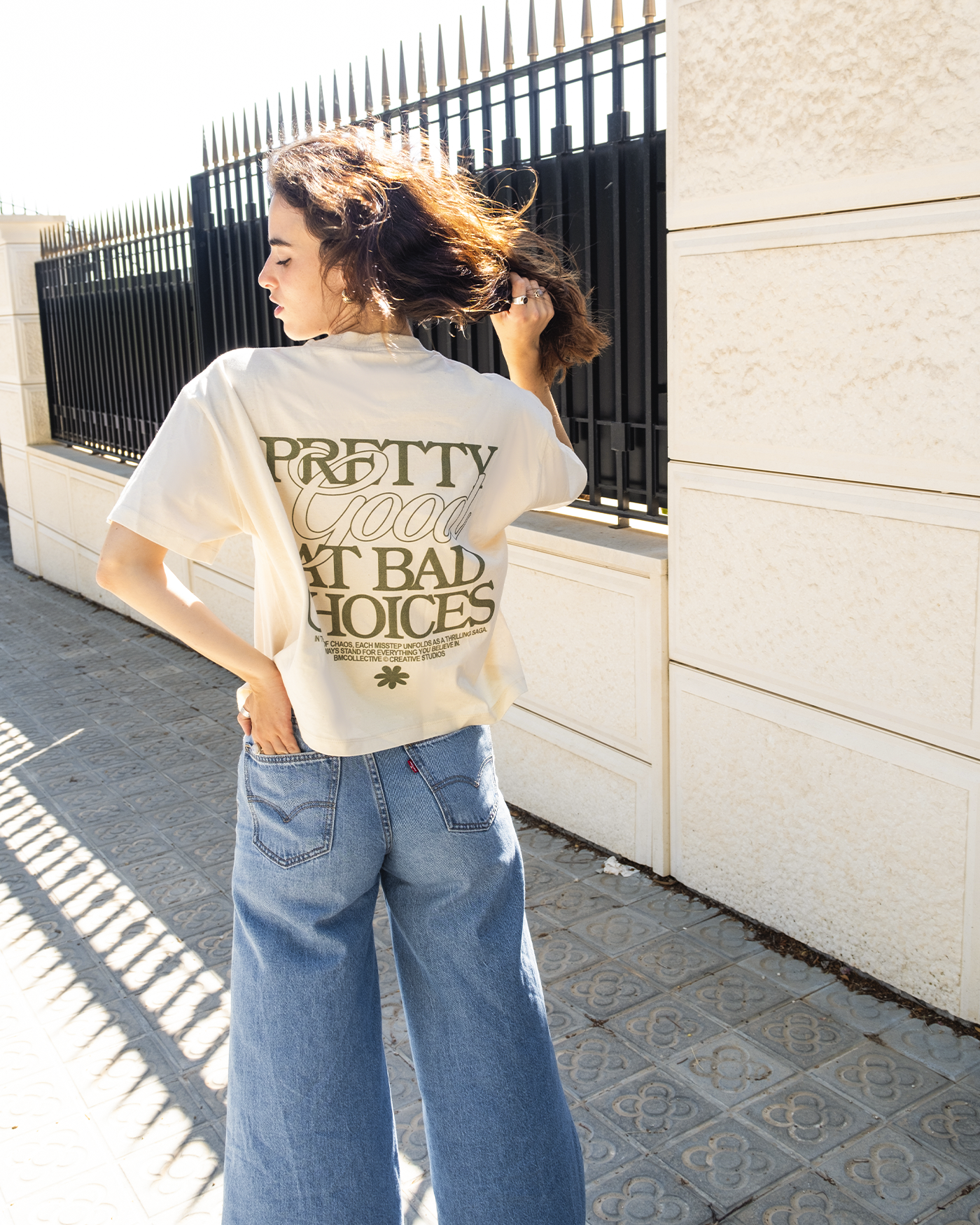 Pretty Good at Bad Choices Cream Cropped Tee