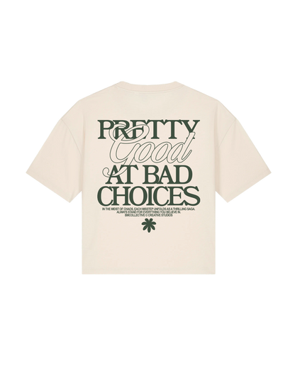 Pretty Good at Bad Choices Cream Cropped Tee